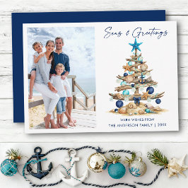 Tarjeta Festiva Foto de árbol de acuarela Mares y Saludos Playa