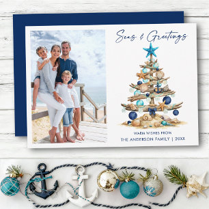 Tarjeta Festiva Foto de árbol de acuarela Mares y Saludos Playa