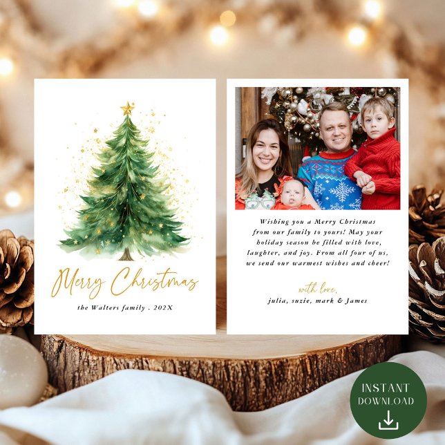 Tarjeta Festiva Foto de árbol navideño acuarela moderna (Subido por el creador)