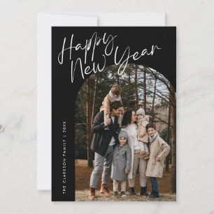 Tarjeta Festiva Foto de Arco de Feliz Año Nuevo con letra moderna 