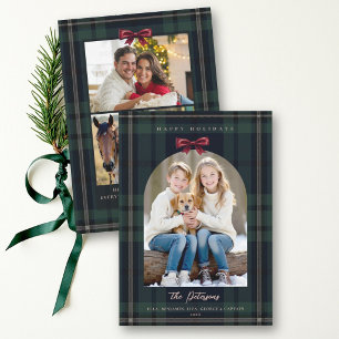 Tarjeta Festiva Foto de arco de tartán de cuadros verde navideño