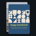 Tarjeta Festiva Foto de atrás geométrica azul de Hanukkah moderna<br><div class="desc">Di Happy Hanukkah con esta carta de arte geométrica simple y moderna en azul,  personalizada con tu nombre y foto.</div>