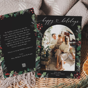 Tarjeta Festiva Foto de bayas botánicas en blanco y negro