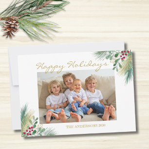 Tarjeta Festiva Foto de Bayas Doradas Felices Fiestas
