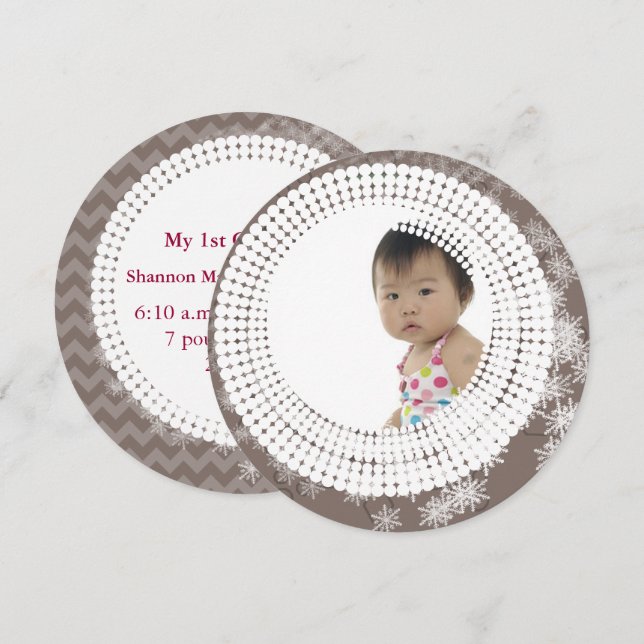 Tarjeta Festiva Foto de bebé Gray Snowflakes Mis primeros Navidade (Anverso / Reverso)