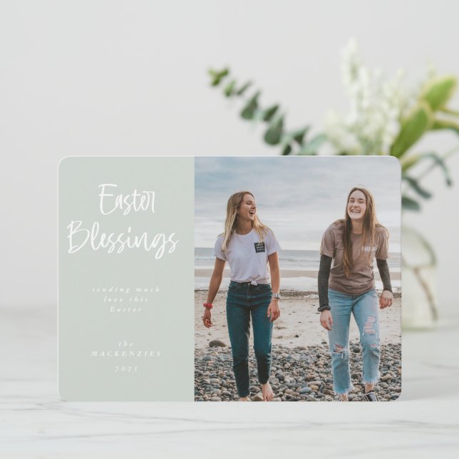 Tarjeta Festiva Foto De Bendiciones De Pascua Escrita Con Mano Mod (Anverso de pie)