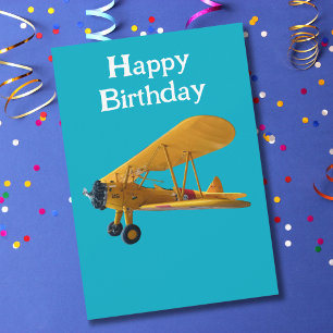 Tarjeta Festiva foto de biplano Stearman para cumpleaños de piloto