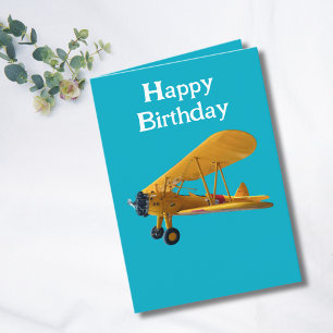 Tarjeta Festiva Foto de biplano Stearman para piloto, cumpleaños d
