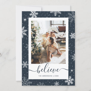 Tarjeta Festiva Foto de Blue Believe Snowflake