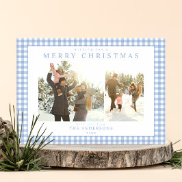 Tarjeta Festiva Foto de Blue Gingham Plaid Two