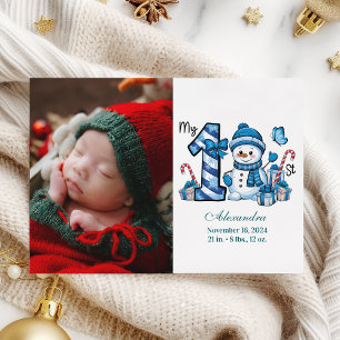 Tarjeta Festiva Foto de Blue Snowman First Christmas