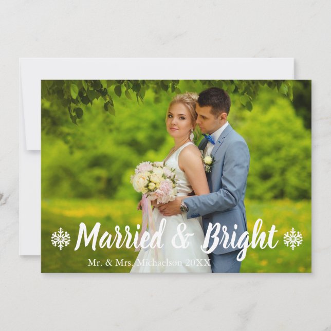 Tarjeta Festiva Foto de Boda casado y brillante (Anverso)