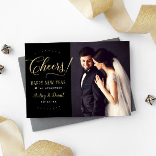 Tarjeta Festiva Foto de Boda de Año Nuevo Feliz Año Negro de Oro