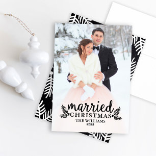 Tarjeta Festiva Foto de Boda de Navidades casados negros modernos
