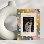 Tarjeta Festiva Foto de boda moderna vintage chic boho terroso<br><div class="desc">Tarjeta de vacaciones con foto moderna vintage chic boho terroso en verde,  dorado,  azul y rosa</div>