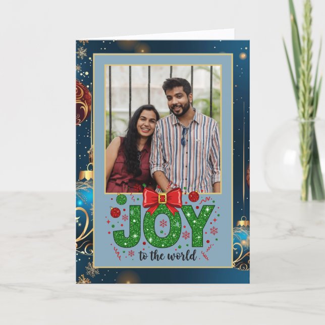 Tarjeta Festiva Foto de bonito Dusty Blue Navidades (Anverso)