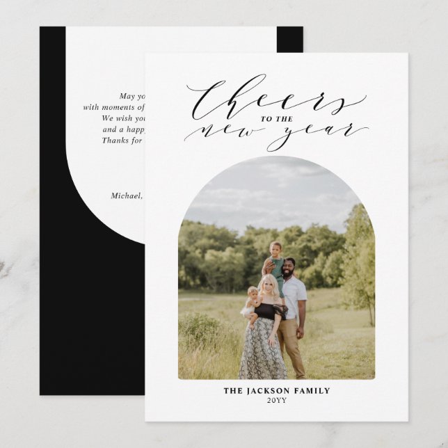 Tarjeta Festiva Foto de brindis mínimo de año nuevo (Anverso / Reverso)
