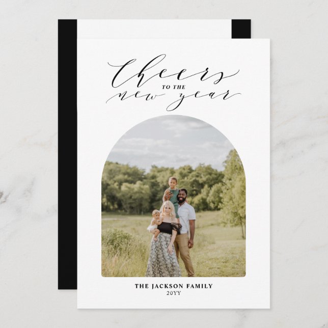 Tarjeta Festiva Foto de brindis mínimo para el Año Nuevo (Anverso / Reverso)