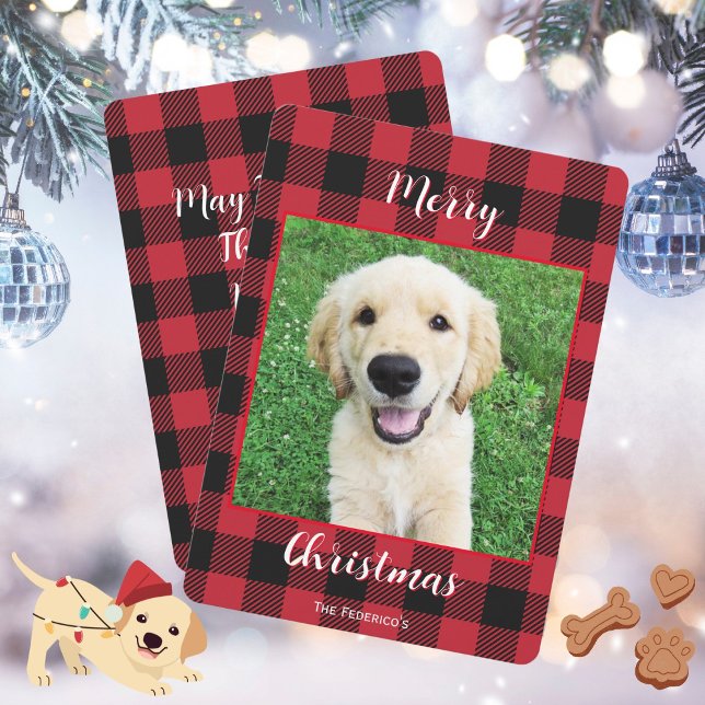Tarjeta Festiva Foto de Buffalo Plaid Merry Christmas One (Zazzle Buffalo Plaid Merry Christmas One Photo Holiday Card)