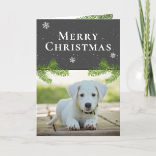 Tarjeta Festiva Foto de cachorro de perro Piña Copos de nieve Feli