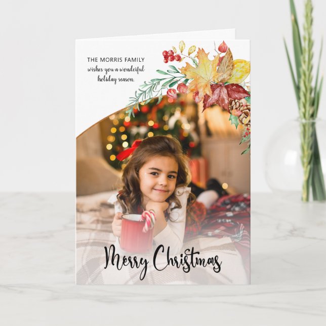 Tarjeta Festiva Foto de caligrafía botánica de invierno festivo (Anverso)