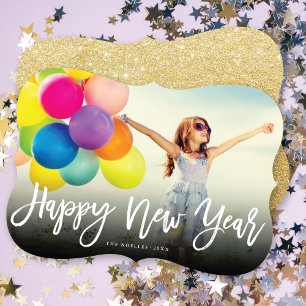 Tarjeta Festiva Foto de caligrafía de guión de broche de Año Nuevo