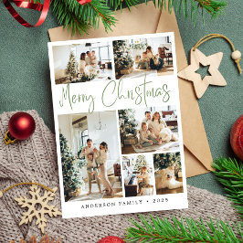 Tarjeta Festiva Foto de caligrafía navideña Sage Green Merry