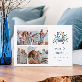Tarjeta Festiva Foto de cangrejo costero “Seas & Greetings”