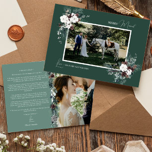Tarjeta Festiva Foto de casados alegres vintage verde esmeralda