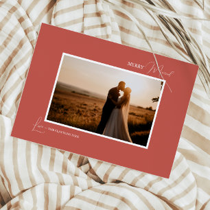 Tarjeta Festiva Foto de casados felices minimalista retro terracot