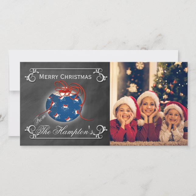 Tarjeta Festiva Foto de Chalkboard Navidades patrióticos personali (Anverso)