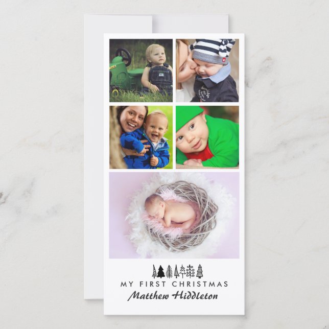 Tarjeta Festiva Foto de cinco | Baby First Christmas (Anverso)