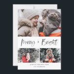 Tarjeta Festiva Foto de colección de guiones de pincel moderno bri<br><div class="desc">¡Esta elegante y elegante tarjeta fotográfica de vacaciones seguramente se extenderá con alegría este año! Presenta un sentimiento alegre en el guión de un cepillo con una textura inky que dice "Merry y brillante" Personaliza el texto de abajo y las fotos con tu propio texto. Viene con un patrón clásico...</div>