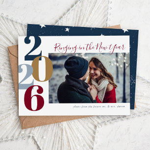 Tarjeta Festiva Foto de compromiso de Año Nuevo entre campanadas