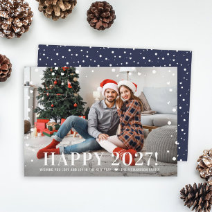 Tarjeta Festiva Foto de Confeti Azul Marino para 2027 Feliz