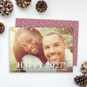 Tarjeta Festiva Foto de Confeti de Ciruela Roja Feliz 2027