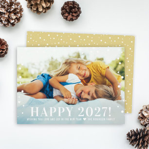 Tarjeta Festiva Foto de Confeti Dorado Champán Feliz 2027