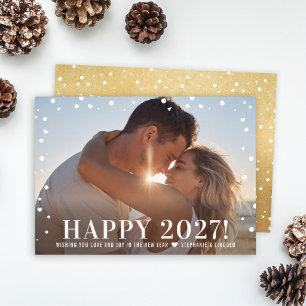 Tarjeta Festiva Foto de Confeti Dorado Texturizado Feliz 2027