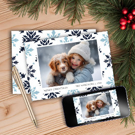 Tarjeta Festiva Foto de copo de nieve azul claro 