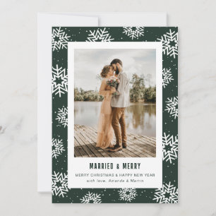 Tarjeta Festiva Foto de copo de nieve verde Casados y alegres