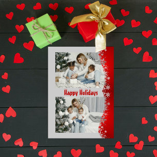 Tarjeta Festiva Foto de copos de nieve con guión navideño rojo mod