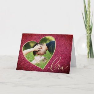 Tarjeta Festiva Foto de corazón de cuero impreso día de San Valent