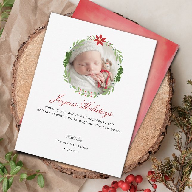 Tarjeta Festiva Foto de corona moderna (Modern Wreath Photo Holiday Card)
