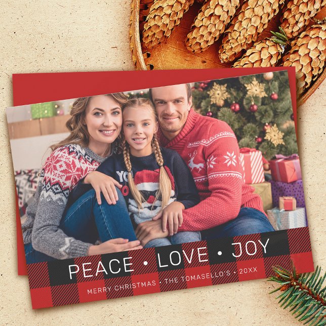 Tarjeta Festiva Foto de Country Buffalo Rojo Black Plaid (Country Buffalo Red Black Plaid Photo Holiday Card)