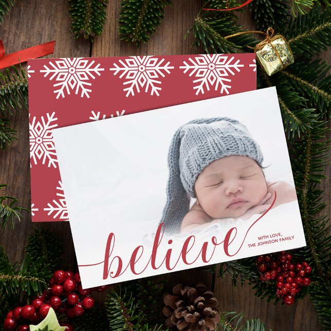 Tarjeta Festiva Foto de creencia en escritura moderna (Modern Script Believe Photo Holiday Card)