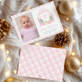 Tarjeta Festiva Foto de Cresta de Monograma de Cascanueces Rosa Ac
