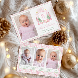 Tarjeta Festiva Foto de Cresta de Monograma de Cascanueces Rosa Ac