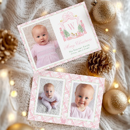 Tarjeta Festiva Foto de Cresta de Monograma de Cascanueces Rosa Ac