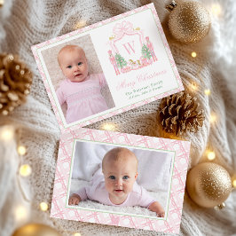 Tarjeta Festiva Foto de Cresta de Monograma de Cascanueces Rosa Ac