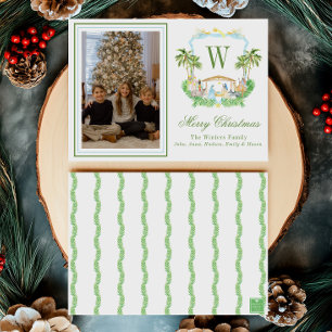 Tarjeta Festiva Foto de Cresta de Natividad con Monograma Inicial